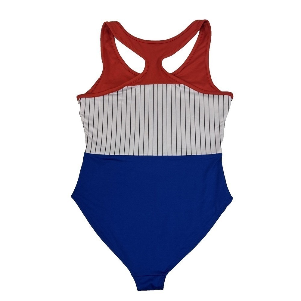 Pepsi One Piece Swimsuit Women Large Blue Red White Pinstripe Racerback Logo - Picture 2 of 11